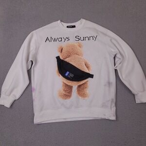Aelfric Eden Sweatshirt Mens Small White Teddy Bear Fanny Pack Always Sunny Knit